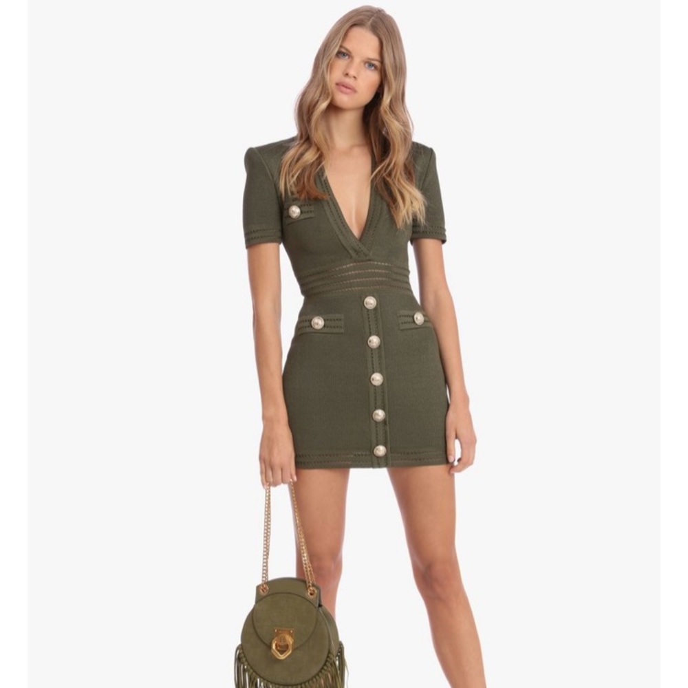 BALMAIN PARIS knit dress with gold buttons